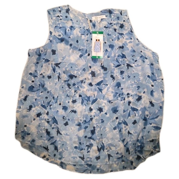 Christina Tops - Cristina B Women's Crew Neck Sleeveless Top, Chambray/Blue, Size XL “””